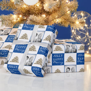 Papier Cadeau Typographie de fête Arbre de Noël Photo de famille