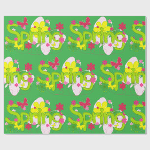 Papier Cadeau Typographie de jardin printanier Fleurs Papillons