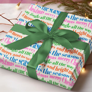 Papier Cadeau Typographie de Noël Colorée Joyeuse et Lumineuse