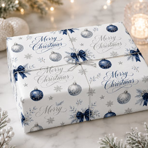 Papier Cadeau Typographie de Noël Navy Silver Merry Christmas Fê