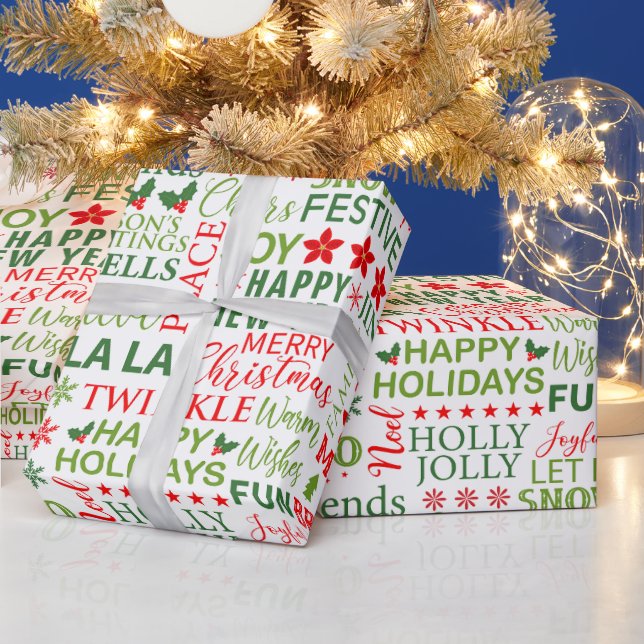 Papier Cadeau Typographie de Noël rouge et vert sans couture (Vacances)