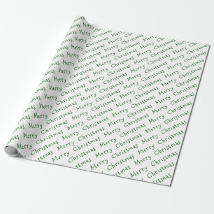 Papier Cadeau Typographie de Noël Vert foncé sur blanc