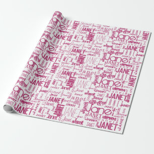 Papier Cadeau Typographie de nom personnalisée Nuage de mot rose