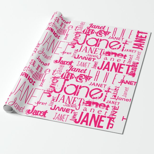 Papier Cadeau Typographie de nom personnalisée Rose chaud (Déroulé)