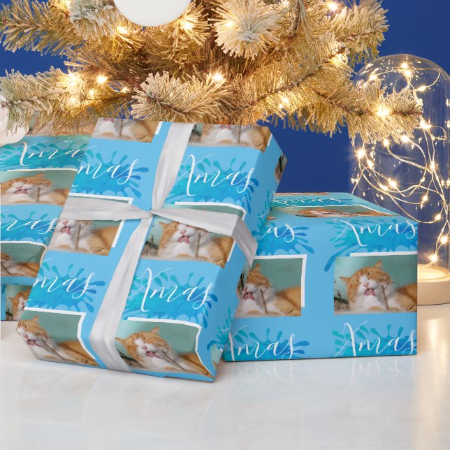 Papier Cadeau Typographie de photo de Noël de chat mignon (Vacances)