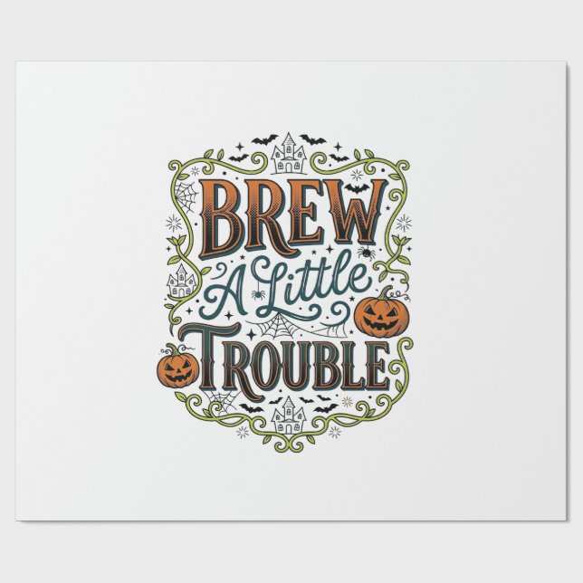 Papier Cadeau Typographie de sorcière d'Halloween Brasse Un Peu  (Plat)