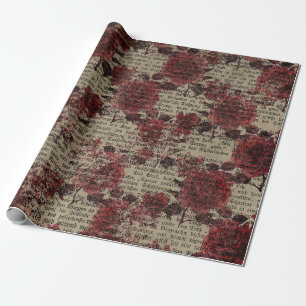 Papier Cadeau Typographie du journal Rose vintage