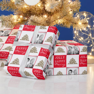 Papier Cadeau Typographie festive rouge Arbre de Noël Photo de f