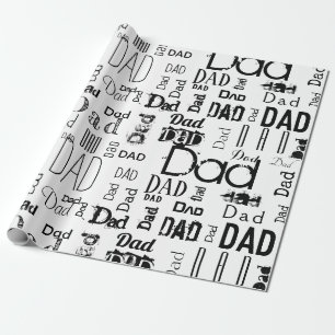 Papier Cadeau Typographie papa personnalisée Noir Blanc