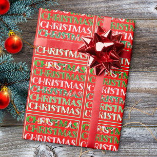 Papier Cadeau Typographie Rétro Rouge Vert Noël Fêtard