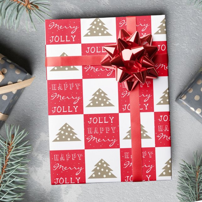 Papier Cadeau Typographie Rouge de Noël Arbre Festif (Créateur téléchargé)