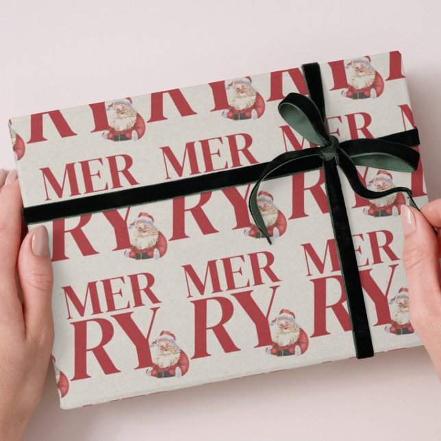 Papier Cadeau Typographie rouge gras Père Noël Holiday (Send cheer with this bold and playful holiday wrapping paper!)