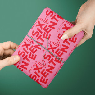 Papier Cadeau Typographie rouge minimaliste moderne 16e annivers