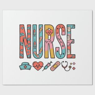 Papier Cadeau Typographie vintage d'infirmière icône médicale co