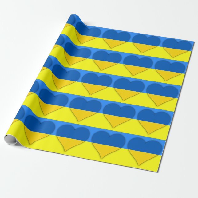 Papier Cadeau Ukraine Drapeau Bleu Coeurs Jaunes Thunder_Cove (Déroulé)
