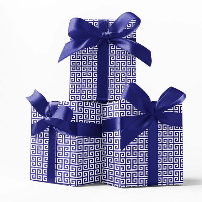 Papier Cadeau Ultramarine et Motif de clé grecque blanche (Ultramarine and White Greek Key Pattern Wrapping Paper)