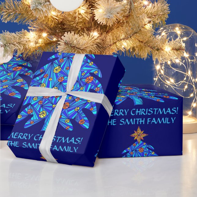 Papier Cadeau Un Arbre De Noël Bleu Personnalise Ce Style (Vacances)