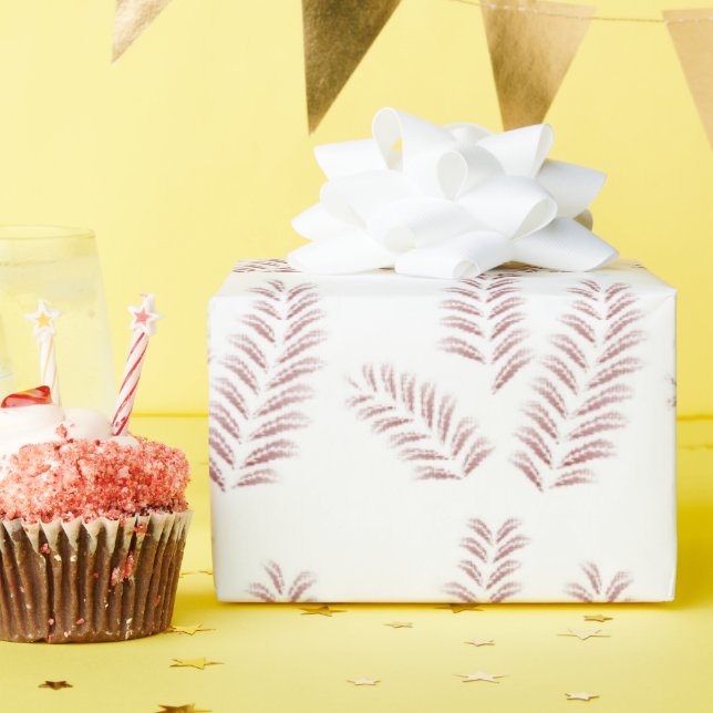 Papier Cadeau un arrière - plan blanc avec des feuilles roses (Fête d'anniversaire)