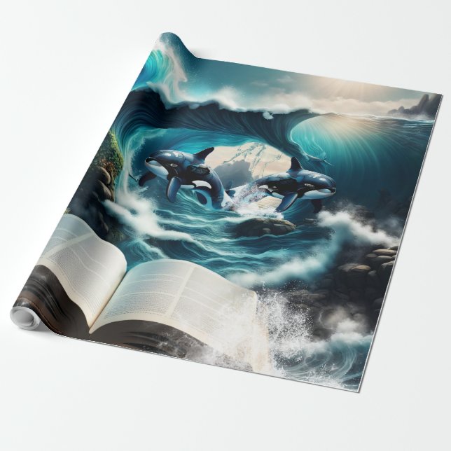 Papier Cadeau Un bain à vapeur Orca dans la vague. (Déroulé)