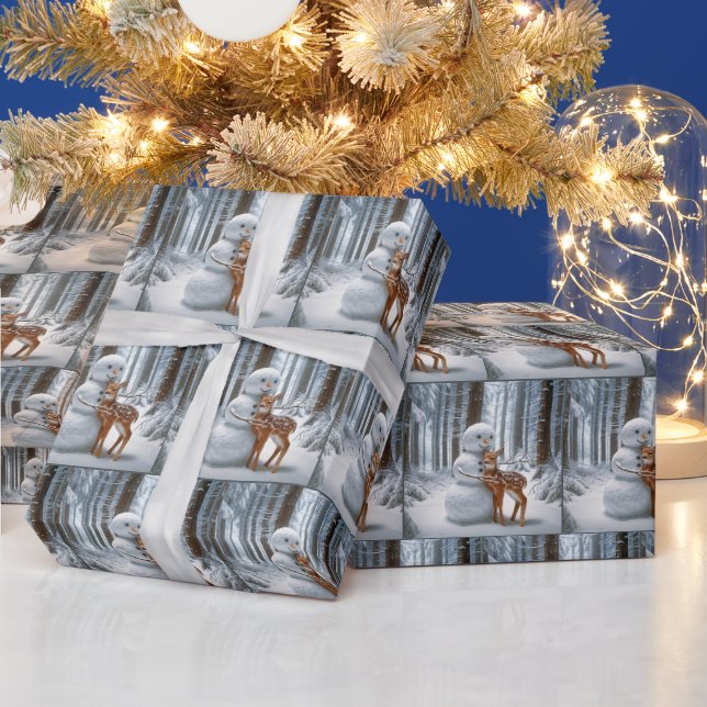 Papier Cadeau Un bonhomme de neige se serre une tête dans les bo (Vacances)