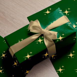 Papier Cadeau Un cadeau de Noël vert minimaliste aux étoiles d'o