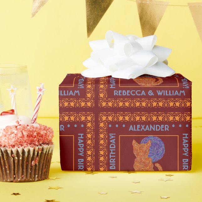 Papier Cadeau Un Chat Orange Et L'Amoureux des chats Lune Person (Fête d'anniversaire)