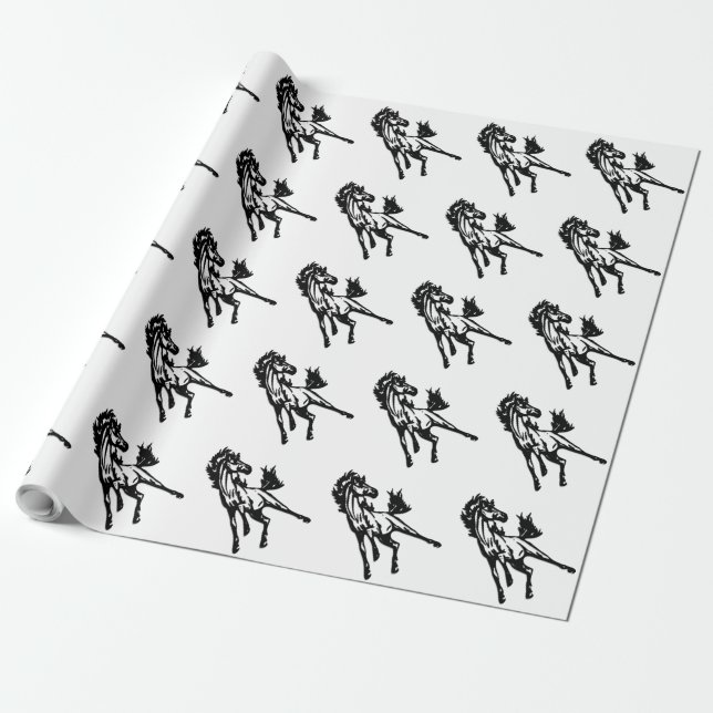 Papier Cadeau Un cheval sautant fringant dans la nature (Déroulé)