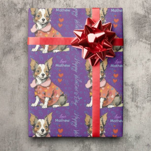 Papier Cadeau Un Chihuahua mignon sur une carte de Saint Valenti