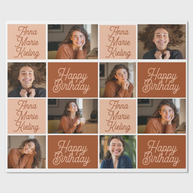 Papier Cadeau Un collage aux tons marrons d'une fille joyeux ann (Plat)