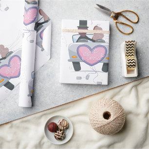 Papier Cadeau Un Couple Marié Qui Conduit