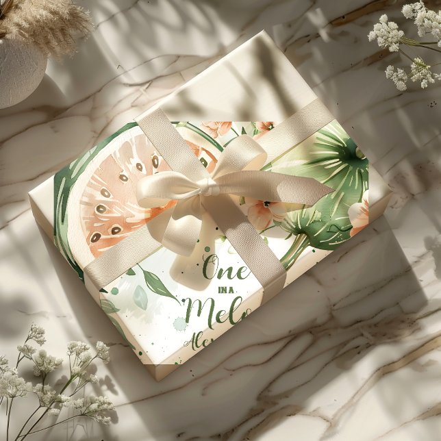 Papier Cadeau Un dans une pastèque Melon Aquarelle 1er Anniversa (Créateur téléchargé)