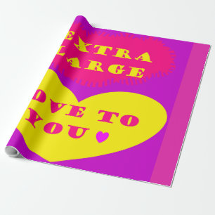 Papier Cadeau Un grand message d'amour sur rose violet et citron