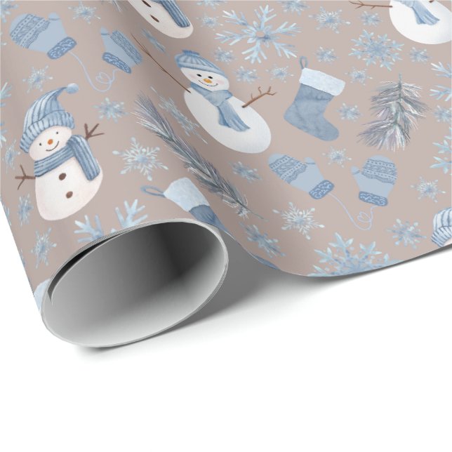 Papier Cadeau Un hiver bleu doux à Brown clair (Coin rond)