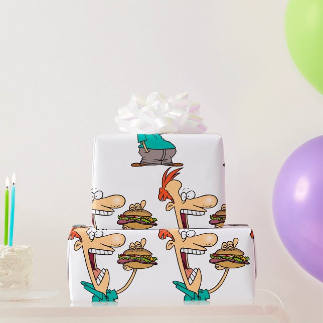 Papier Cadeau Un Homme Drôle Mange Un Sandwich (Créateur téléchargé)