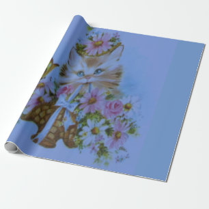 Papier Cadeau Un joli chat kitty bleu et rose