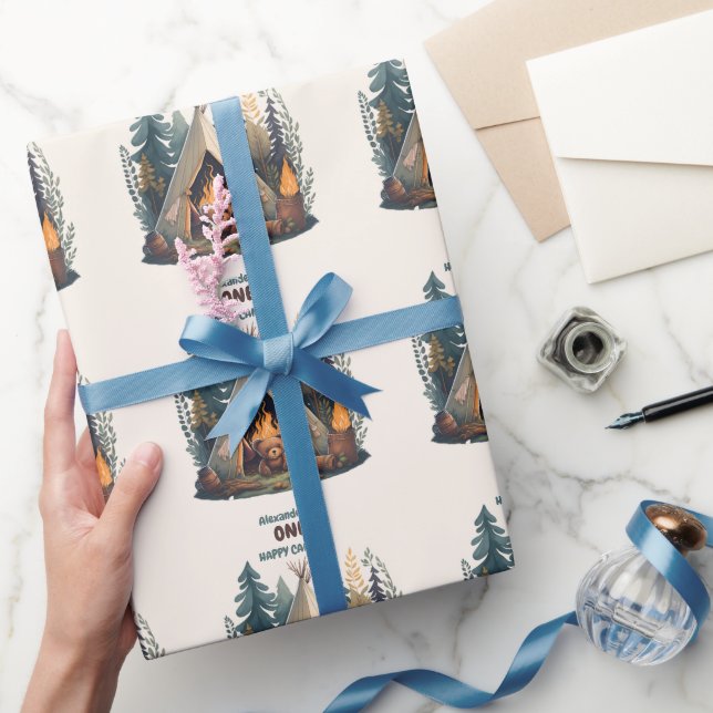 Papier Cadeau Un Joyeux Camper Bois Garçons 1er anniversaire (Cadeaux)