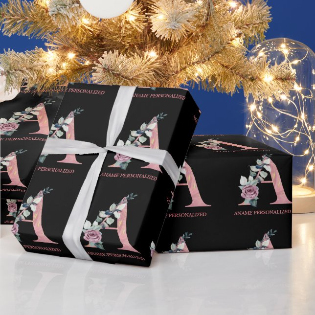 Papier Cadeau Un Monogramme Floral Nom Lettres Agate rose (Vacances)