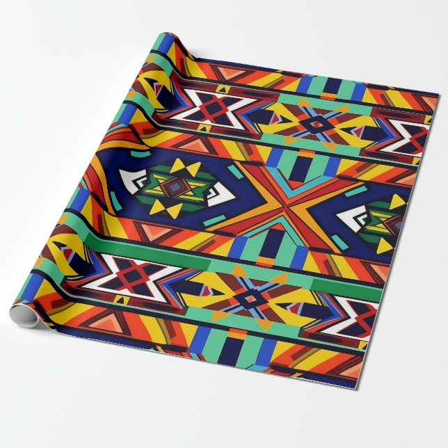 Papier Cadeau Un Motif sud-africain coloré de style Ndabele (Déroulé)