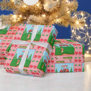 Papier Cadeau Un parcours de golf de Noël avec le Père Noël et l