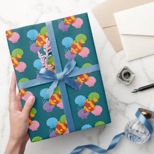 Papier Cadeau Un poisson tropical orange et des coquilles coloré
