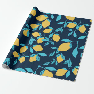 Papier Cadeau Un simple motif d'agrumes. citrons mûrs et feuille