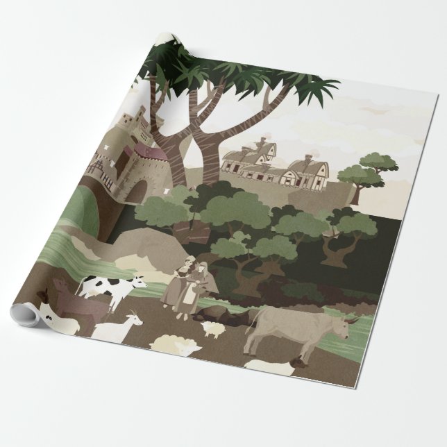 Papier Cadeau Un village du Moyen Âge (Déroulé)
