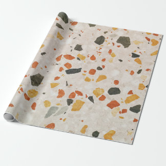 Papier Cadeau Une couleur terrazzo rouge et vert et jaune en con
