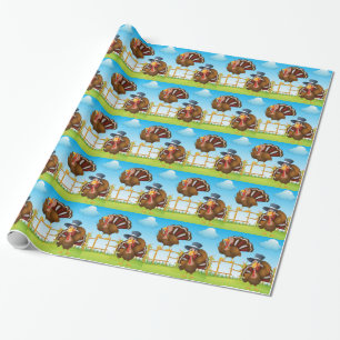 Papier Cadeau Une dinde au-dessus de la barrière en bois et d'u