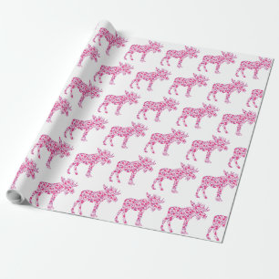 Papier Cadeau Une mignonne orignal composée de petits coeurs ros