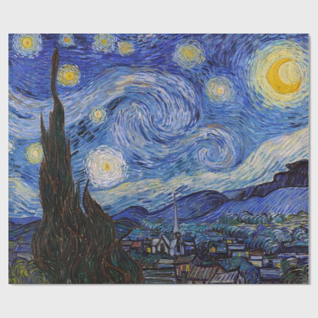 Papier Cadeau Une nuit étoilée : Saint Remy par Vincent Van Gogh (Plat)