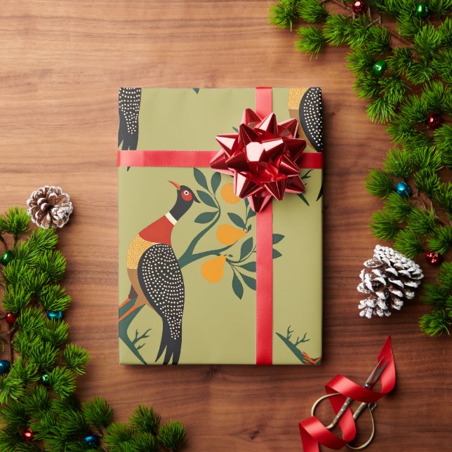 Papier Cadeau Une Perdreau Dans un Pochoir Découpe d'Arbre Fruit (Cadeau de vacances)