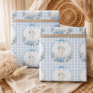 Papier Cadeau Une petite oie sotte Cottagecore bleu 