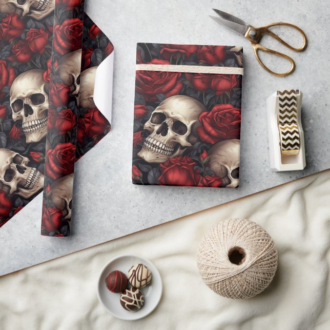 Papier Cadeau Une série de dessins Crâne et Roses 10 (Artisanat)