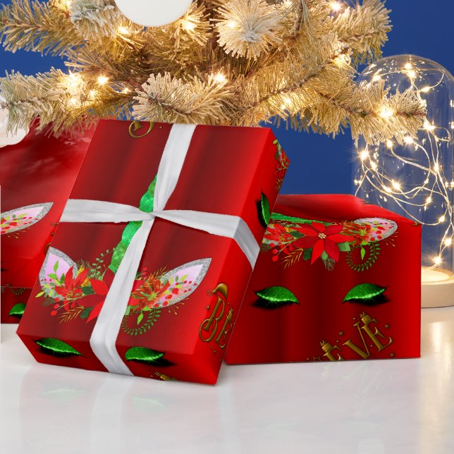 Papier Cadeau Unicorn Christmas Believe Red (Vacances)